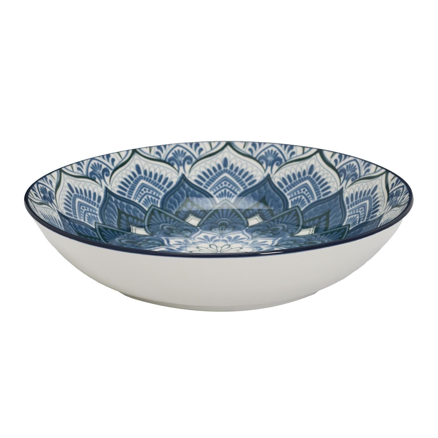 Indi - Juego de vajilla (12 piezas, porcelana, 4 unidades, 27 cm, 4 platos de postre de 19 cm, 4 platos hondos de 20 cm, diseño de mandala, oriental, elegante y moderno)