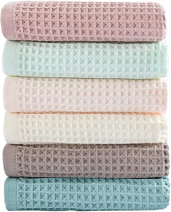6 Pack Waffle Weave Dish Cloths, 13x13 Inch 100% Cotton Kitchen Towels for Washing Dishes - Super Absorbent, Quick Drying Dish Rags (Mixed Colors)