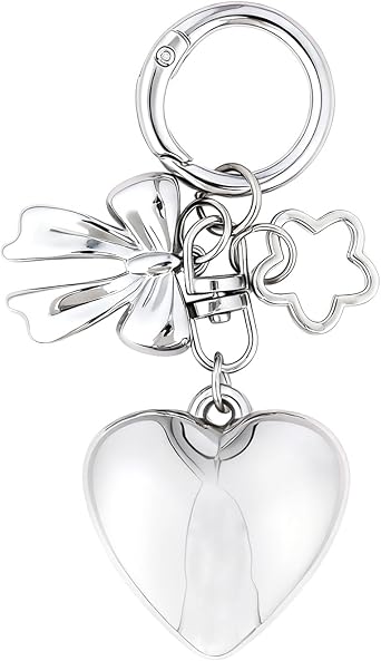 Silver Heart Keychain Metal Bow Charm Cute Flower Key Chain Kawaii Accessory Y2k Keychain for Handbags Key Purse