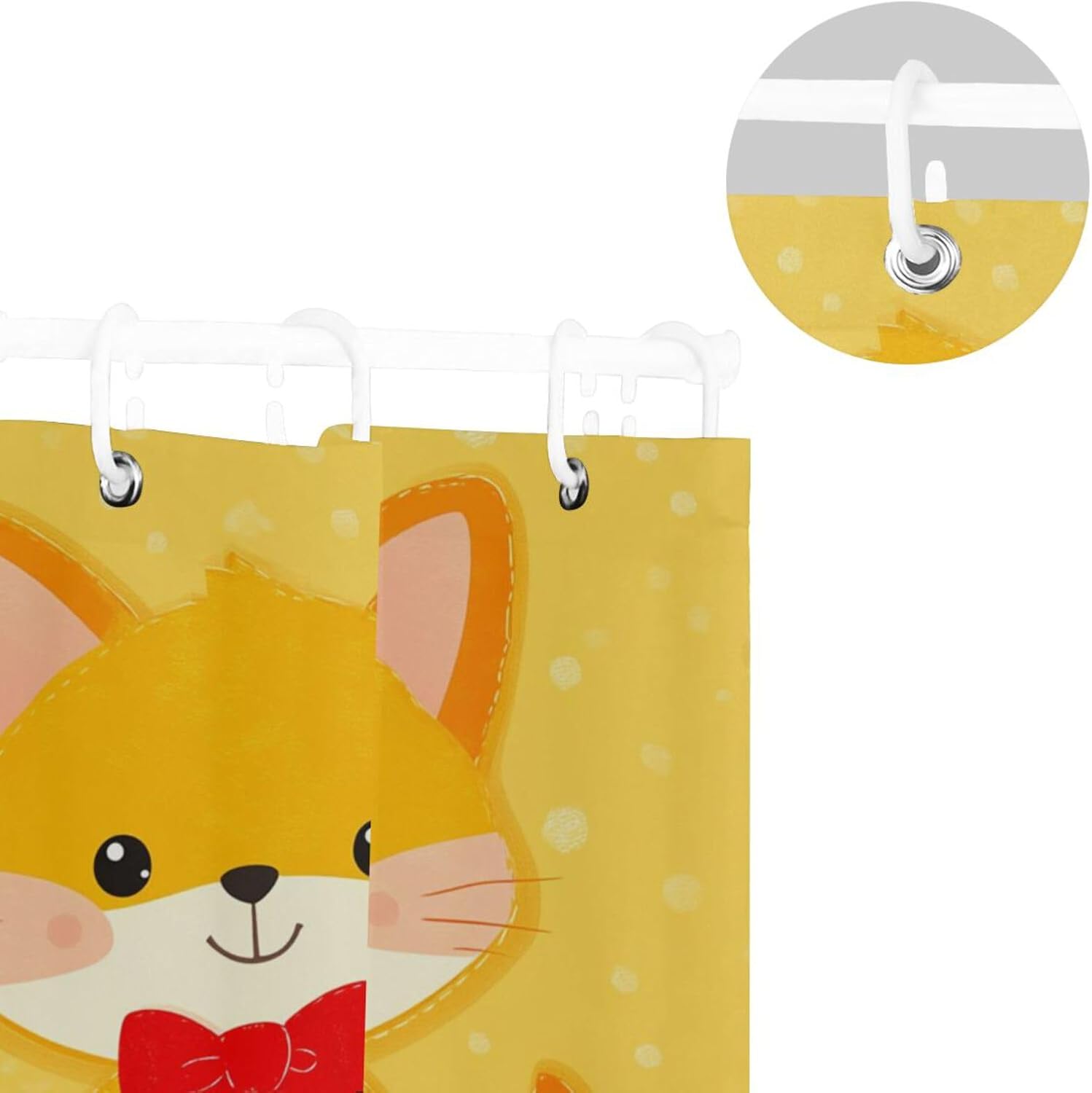 66x72 Inch Waterproof Fabric Stall Shower Curtain with Hook Cute Cartoon Yellow Fox Polyester Curtain Washable Long Shower Liner for Luxury Bathroom Decor