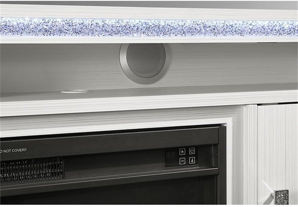 Pemberly Row Contemporary Wood 72" Electric Fireplace in White