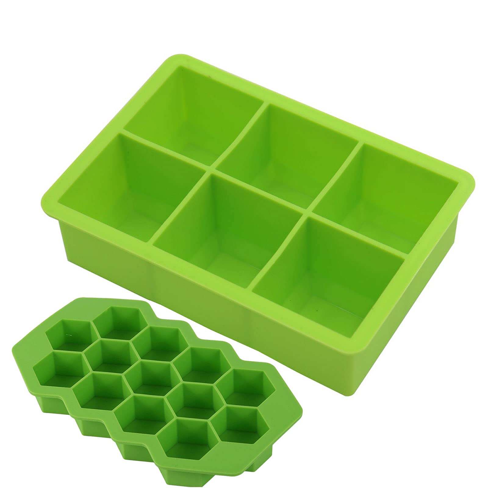 Ice Cube Tray, 2 Pack Silicone Ice Cube Molds with Lids, Easy Release Reusable BPA Free for Whiskey, Cocktails & Wine Pudding Jelly Milk Juice,Green