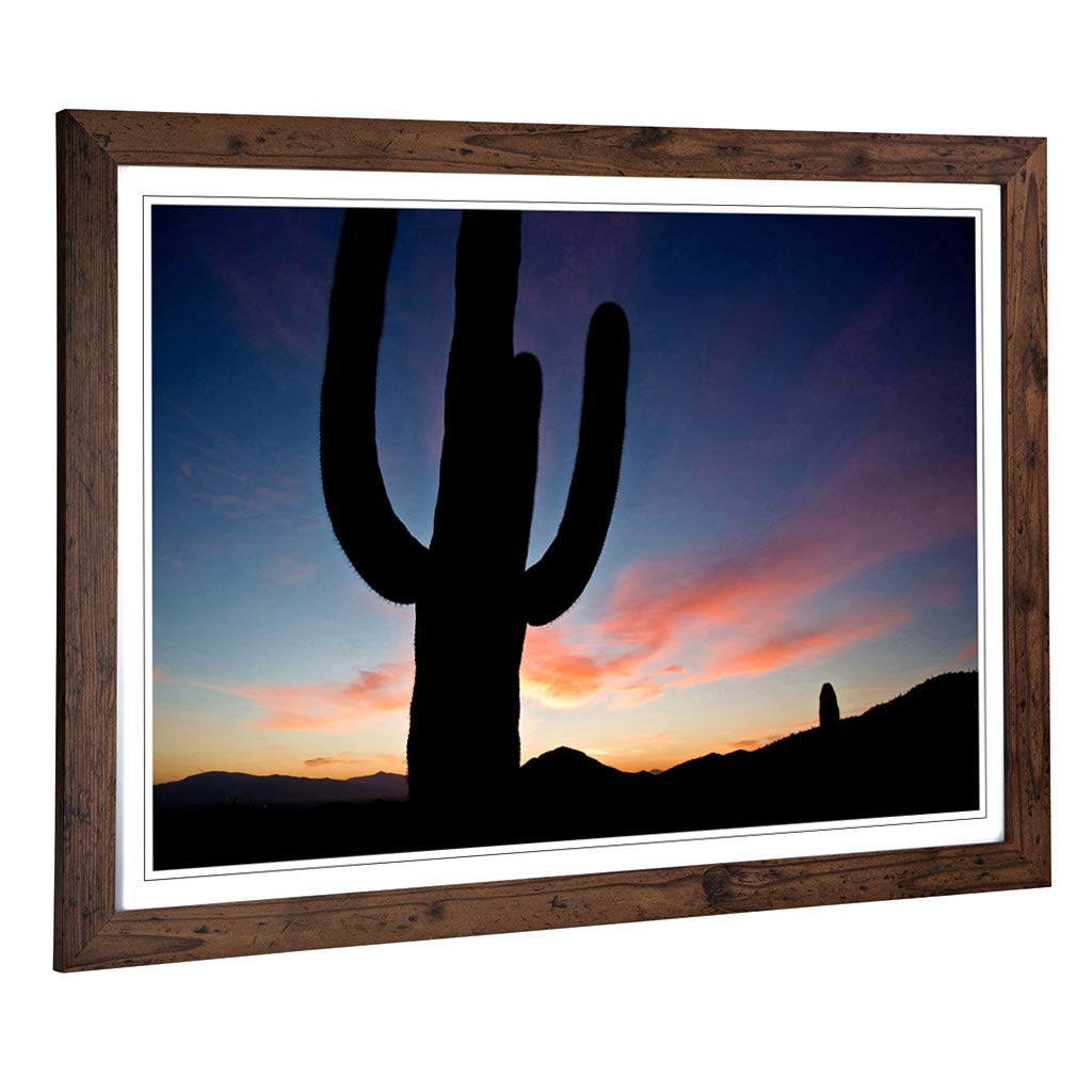 Big Box Art Framed Print of Landscape Arizona Sunset Cactus Design | Wall Art Picture | Home Decor for Kitchen, Living Room, Bedroom, Hallway, Walnut, A2 / 24.5x18 Inch / 62x45cm