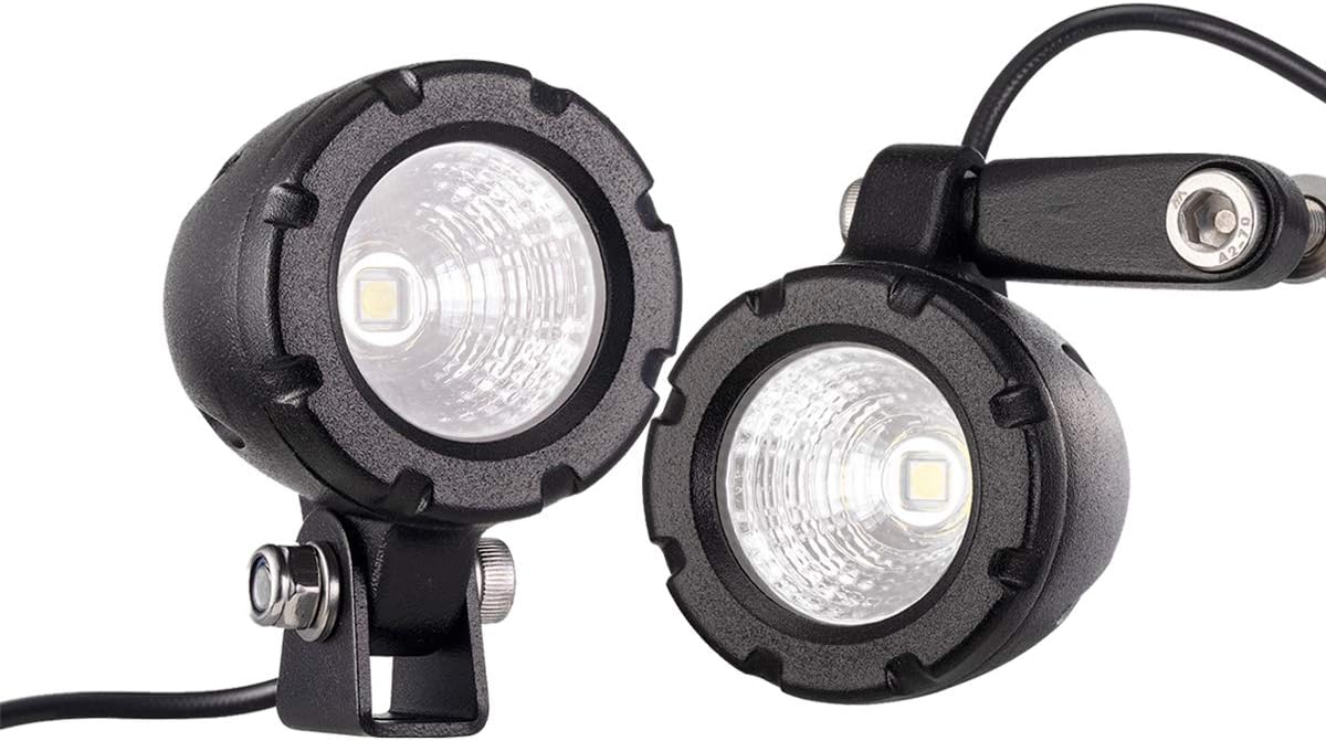 Lightronic Offroad 1.7" Round Motorcycle LED Fog Light Pods, 6000K Cool-White Long Range Flood Beam, Rugged Die-Cast Aluminum Housing, Corrosion Resistant Waterproof, 12V/24V DC, 2-Pack