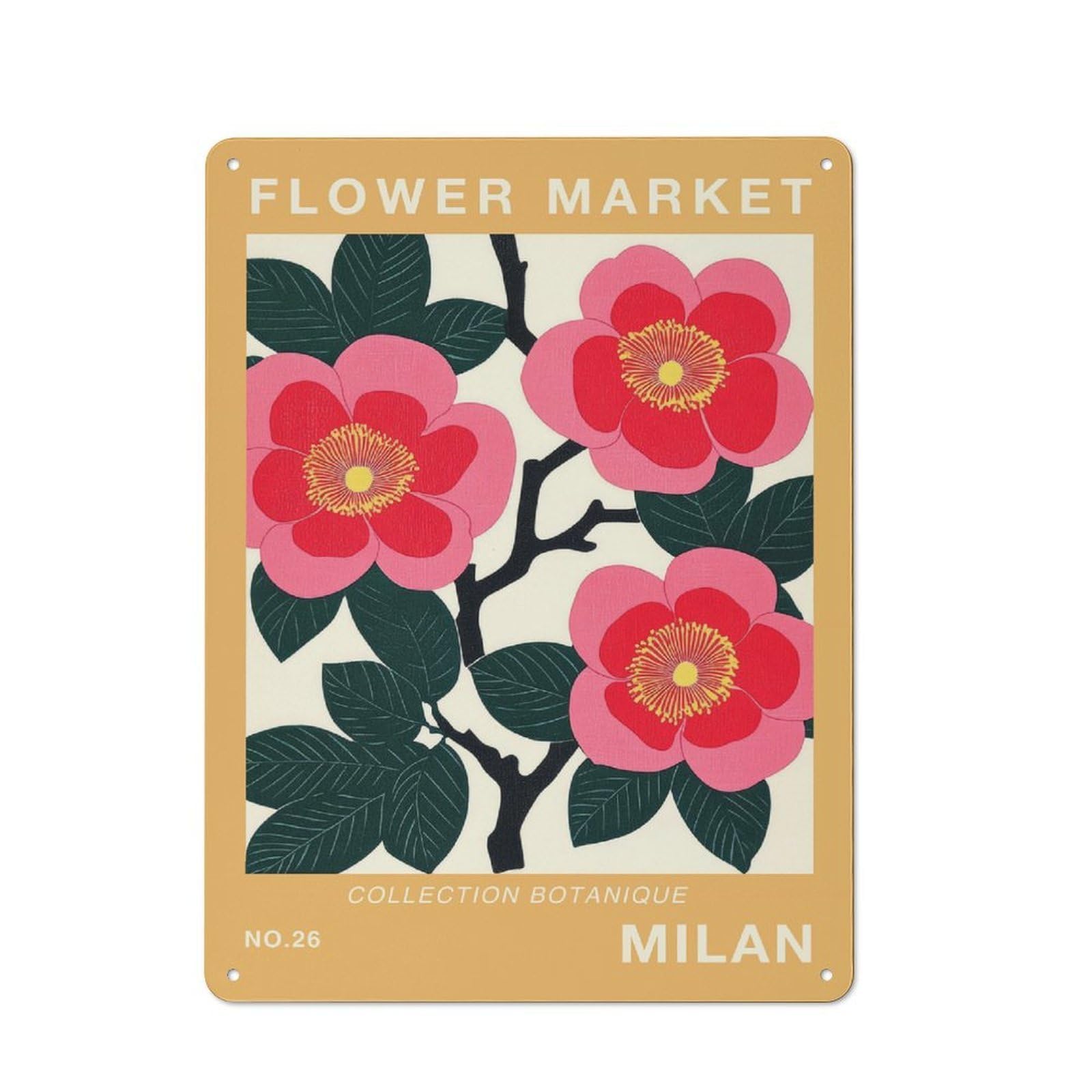 Junmoney Style-19 Retro Metal Plaque 40X30cm Featuring Milan Flower Market Print For Workshop Wall, For Metal Sign Collectors, For Garage And Workshop Walls