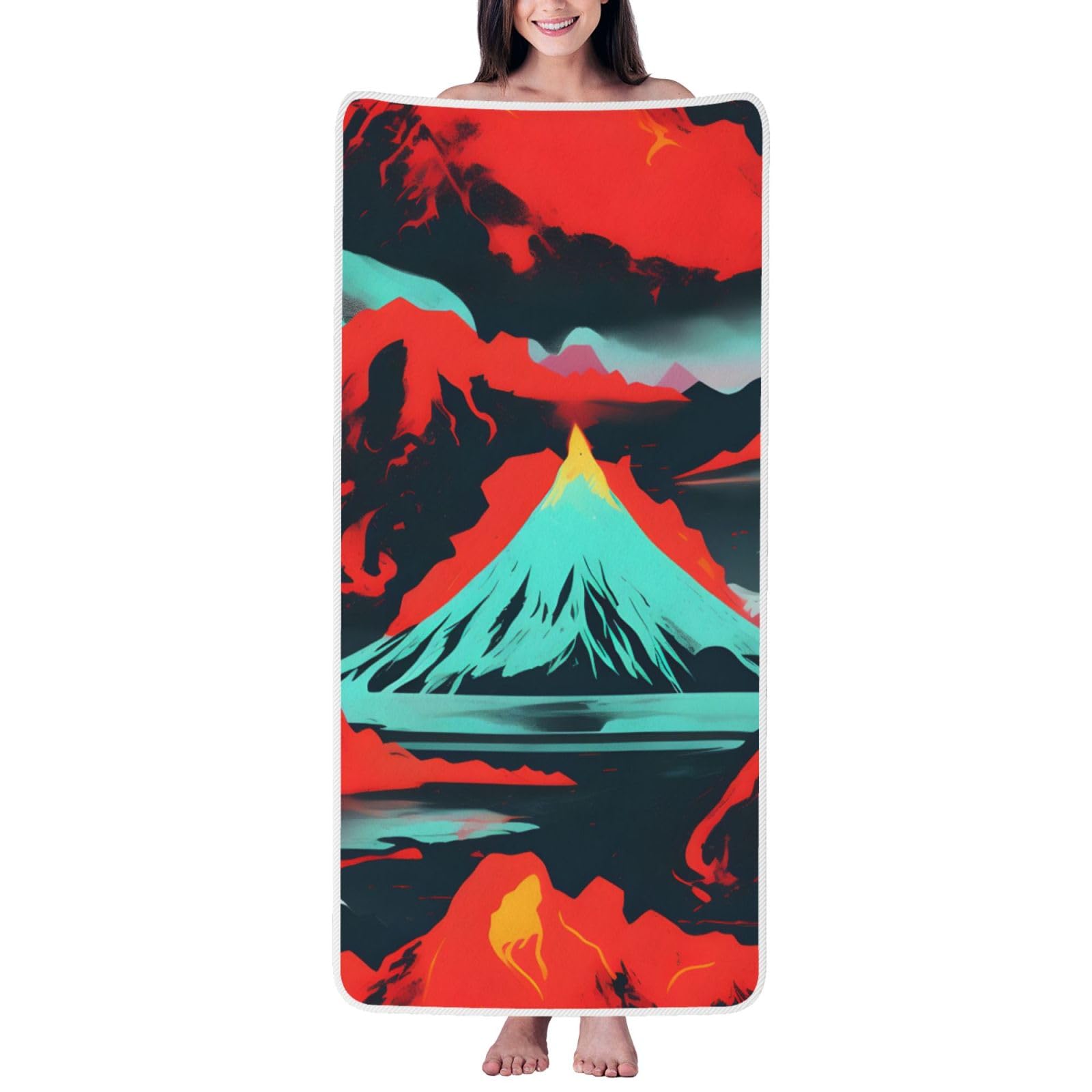 KPXXAQT Volcano Bloom Print Coral Velvet Bath Towel Soft Absorbent Towels Home Vacation Or Summer Gifting