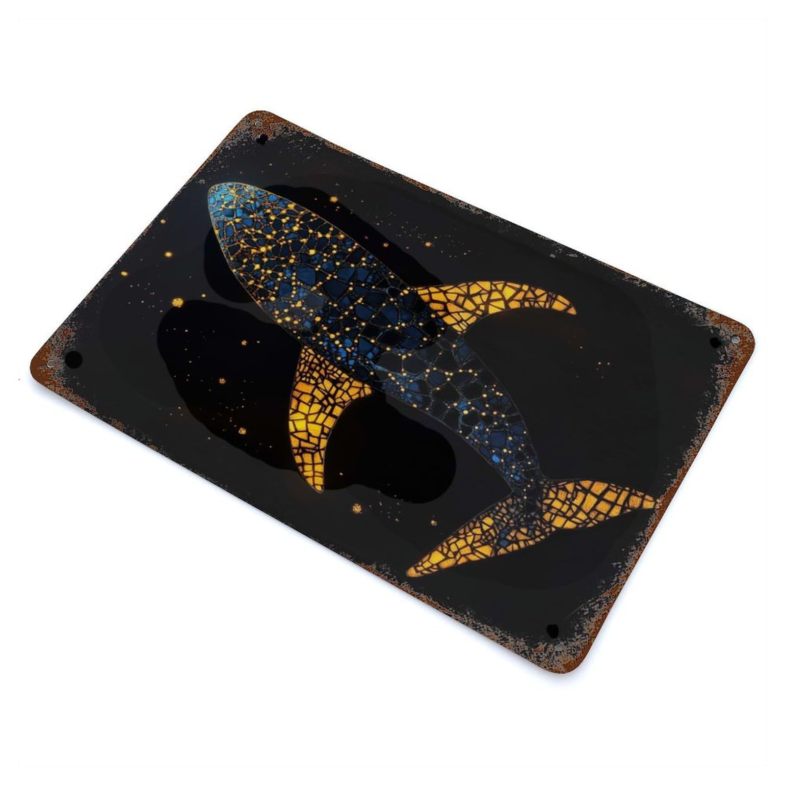 Mosaic Whale in Space Rusty Metal Tin Sign 11.8"x7.9", for Shed, Workshop And Garage Wall Decor, Shabby Chic Decor