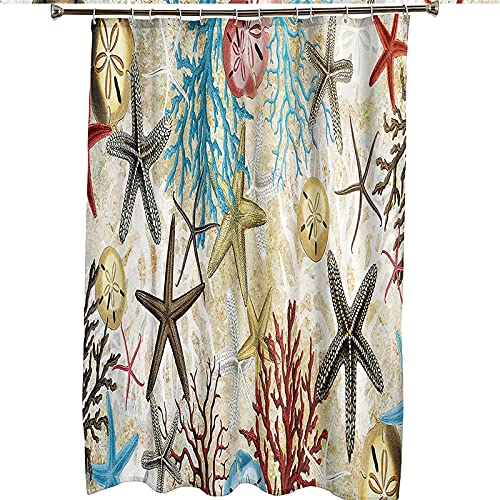 Rideau de douche 150x200cm polyester corail et étoile de mer KnSam - 7