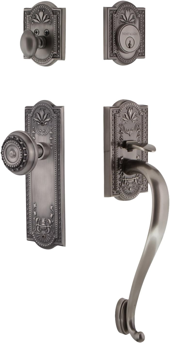 Nostalgic Warehouse 733351 Meadows S Grip Entry Set, Backset - 2.375", Antique Pewter
