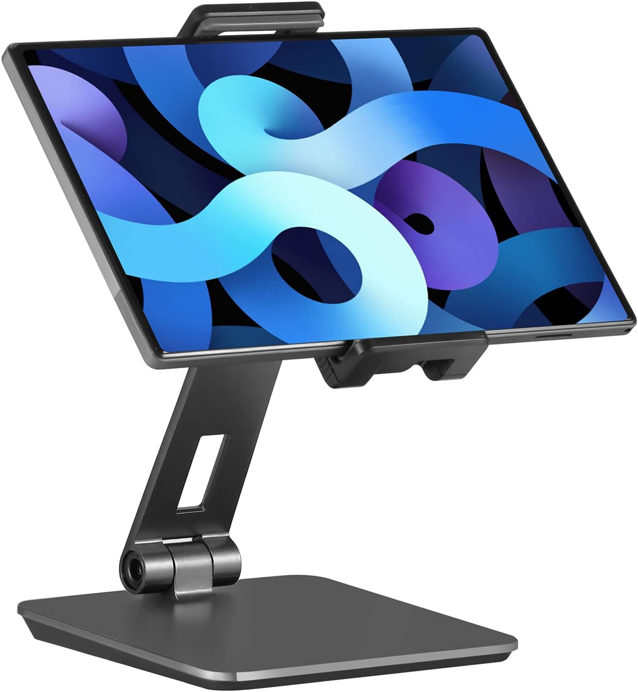 Tablet Stand Adjustable & Foldable, 360ยฐ Swivel Heavy Aluminum Tablet Holder for Desk, Compatible with iPad Pro/Air/Mini, Galaxy Tab, Surface Pro, Kindle Fire (7-13") (Dark Gray)