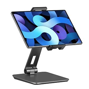 SHUOSUO Tablet Stand Adjustable Foldable 360 Swivel Heavy Aluminum Tablet Holder for Desk Compatible with iPad Pro Air