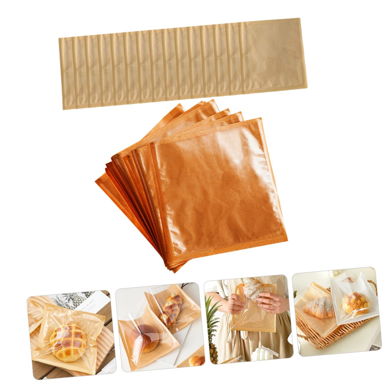 Bolsas de Papel para Pan Marrón 100 Unidades con Ventana