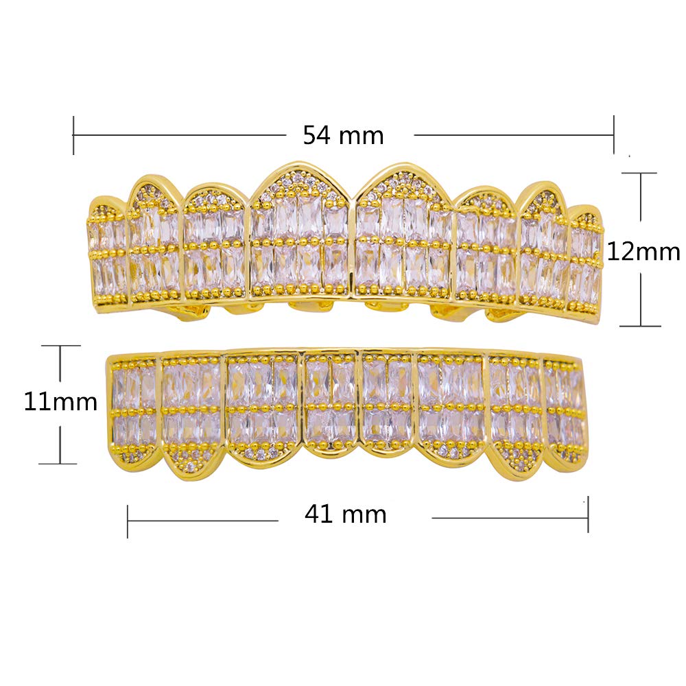 Buy LuReen Gold Teeth Grillz Square Pave CZ 8 Teeth Top Bottom Man