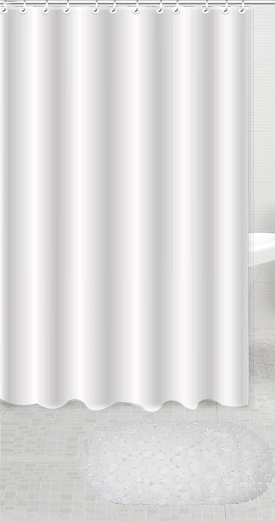Adore Home PEVA Shower curtain & PVC Bath Mat Set Matching, Plain White