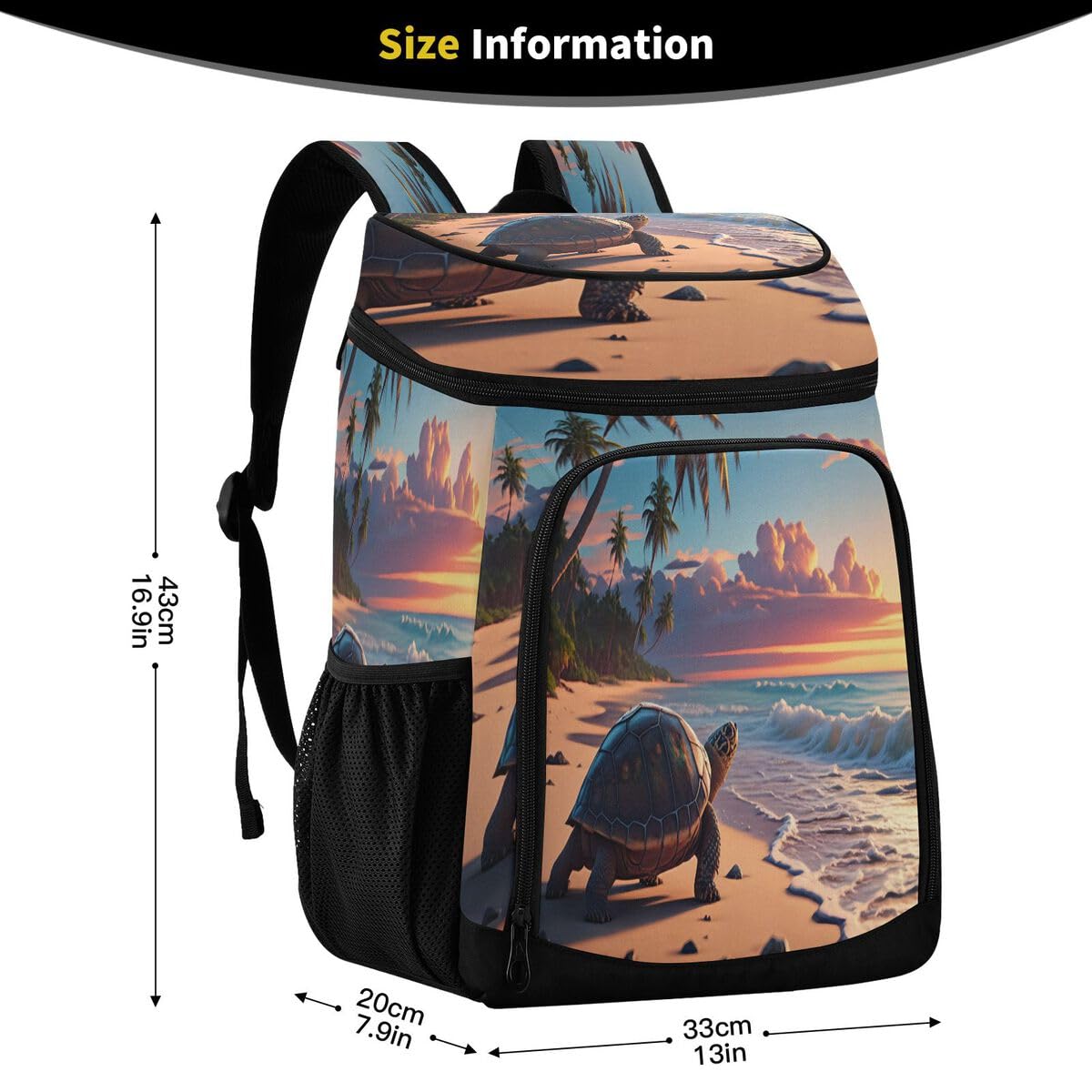 Turtle Sunset Orange Cooler Backpack Leakproof Insulated Lunch Cooler Bag 30 Cans Camping Backpacks for Beach Picnic Road Trip