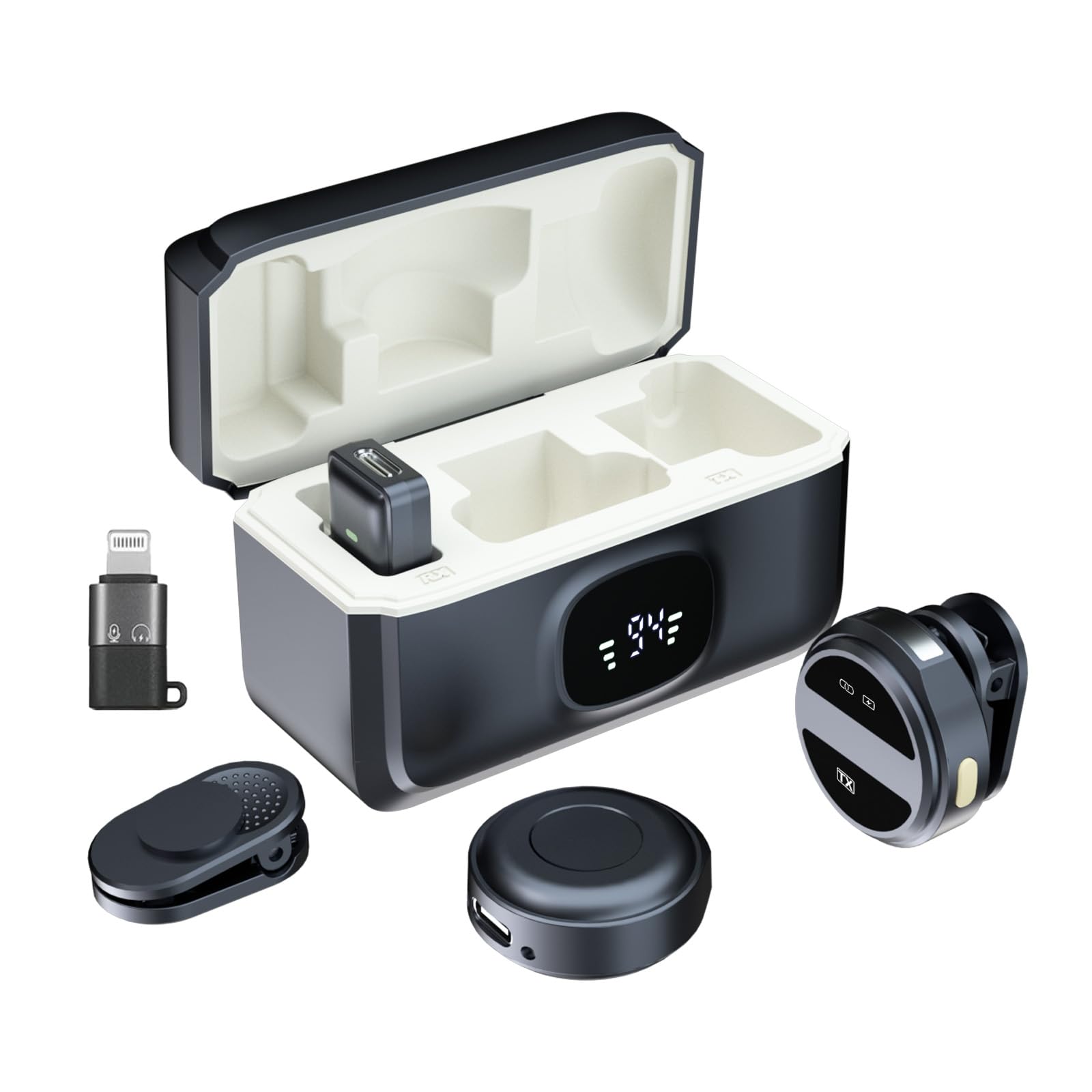 Wireless Lavalier Microphone for iPhone, Android, Lavalier Microphone with 3-Mode Noise Cancelling, 70ft Range, USB-C Mini Mic for Streaming, Vlogs & Video, Tiktok, Recording (Black)