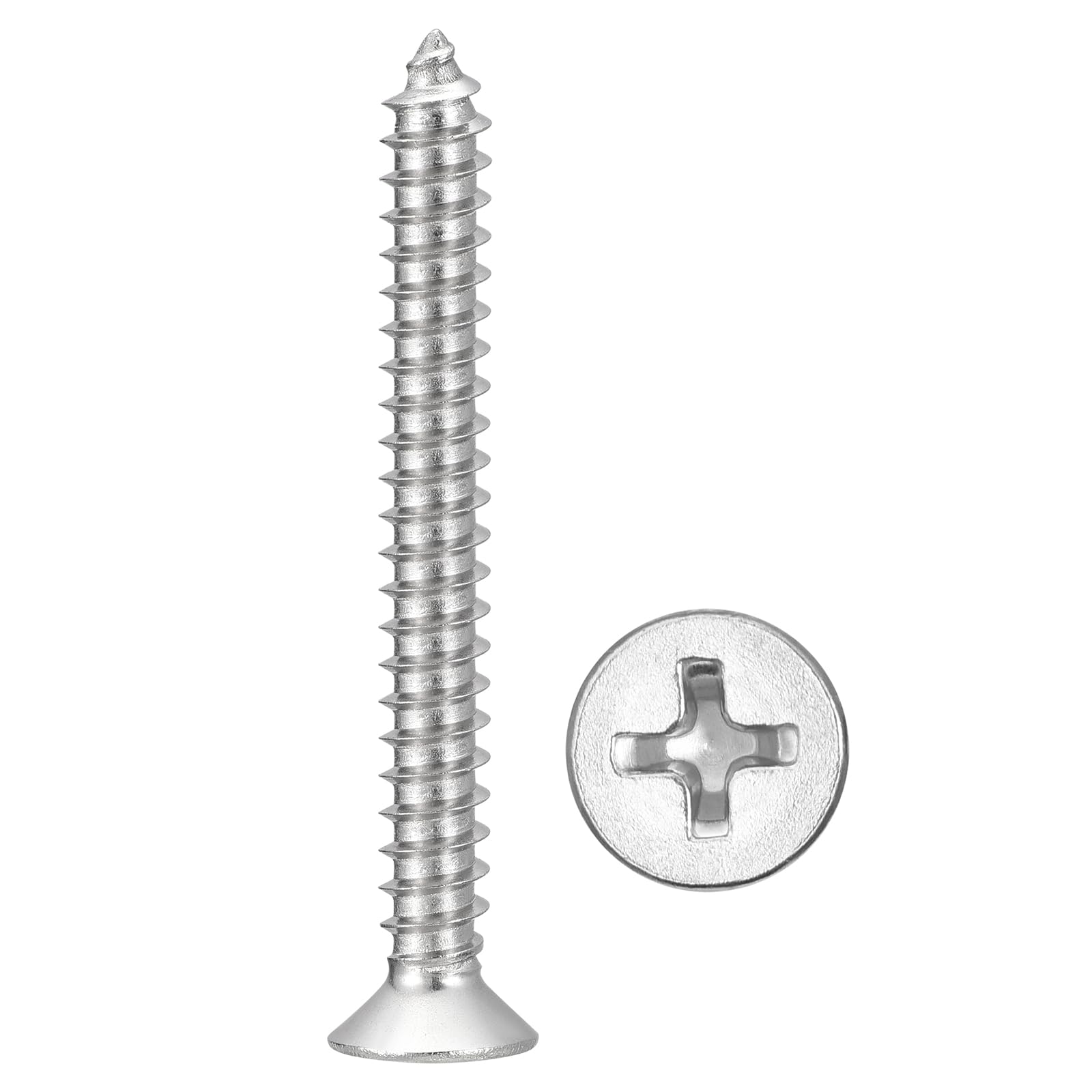 METALLIXITY Countersunk Phillips Wood Screw (#12x2") 25Pcs, 304 Stainless Steel Coarse Thread Phillips Drive Flat Head Wood Screws - for Furniture Installation Repair, Silver — image 1