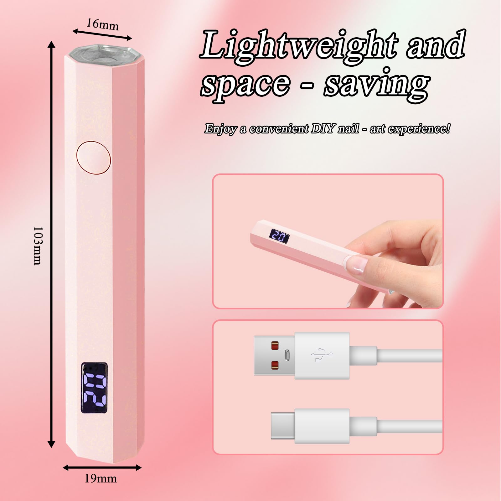 Mini Lampada UV LED Unghie, 3W Piccola Lampada Gel Unghie con Supporto Pieghevole, Timer 20/60S, Portatile Torcia per Asciugatura Rapida Smalto Gel, Colla UV e Prolunghe Unghie per DIY e Viaggi