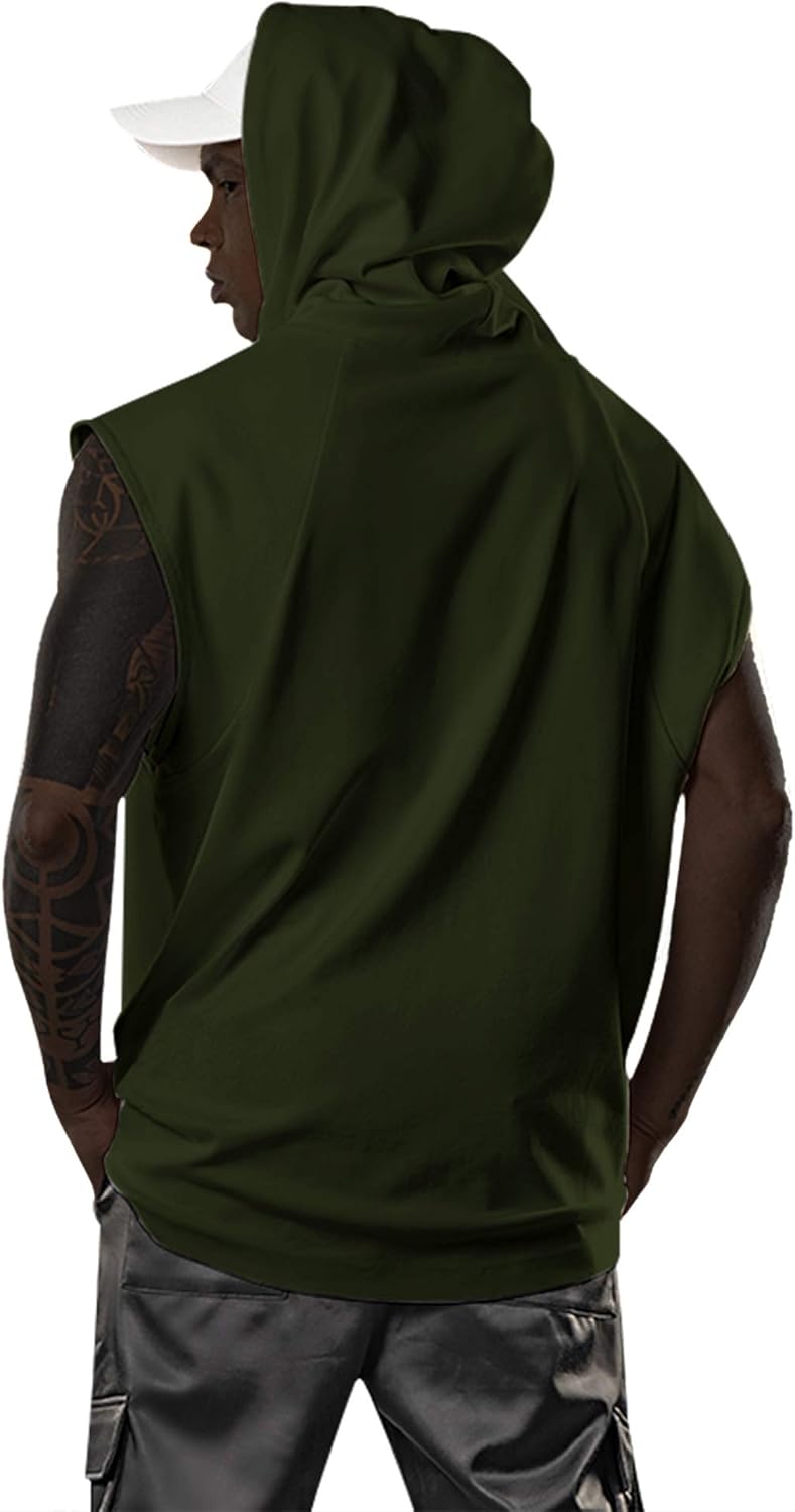 Men's Workout Hooded Tank Tops Bodybuilding Muscle Cut Off T Shirt Sleeveless Gym Hoodies - Image 5