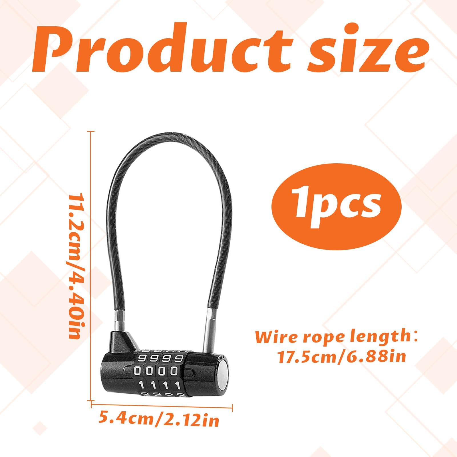 4 Digit Combination Padlock,Resettable Long Shackle Padlock,Steel Cable Padlocks with Code,Waterproof Outdoor Safety Long Shackle Padlock for Sheds,Gyms,Suitcase,Lockers,Toolbox - Image 2