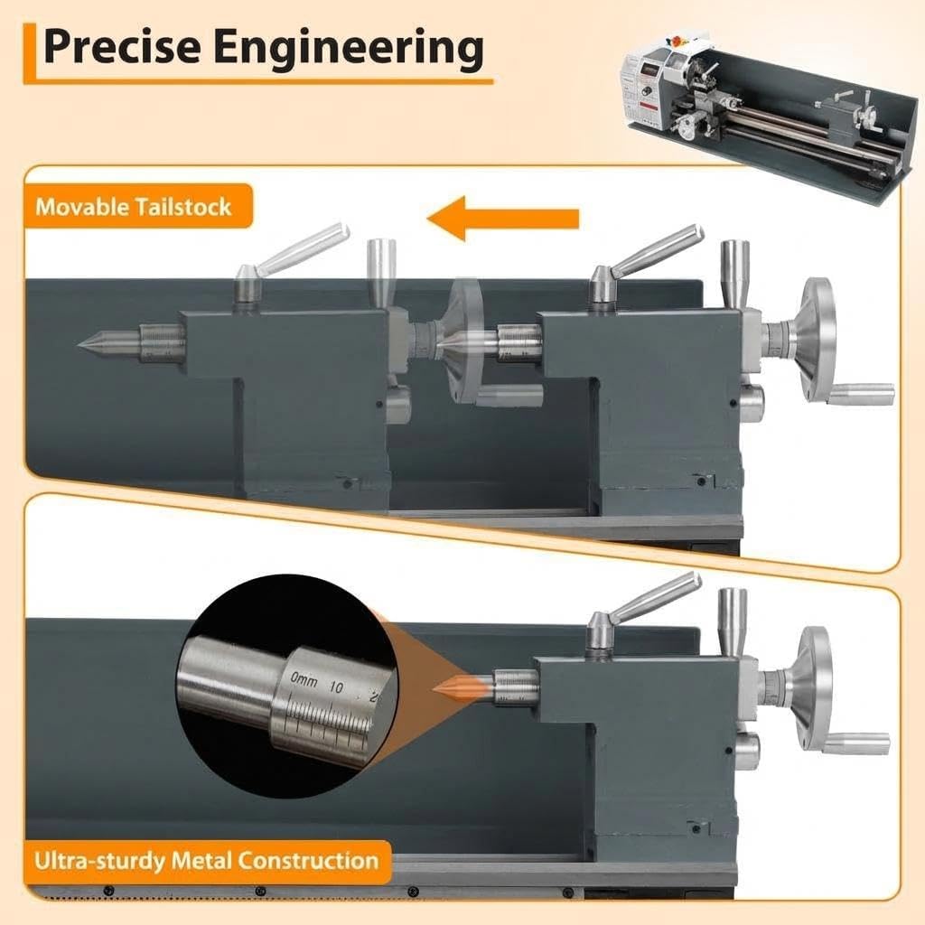 Mini Metal Lathe 9x24 Inch – 1100w Powerful Motor, 0-3000 RPM Variable Speed, Precision Benchtop Lathe with 3-Jaw Chuck, Metal Gears & Accessory Tool Kit