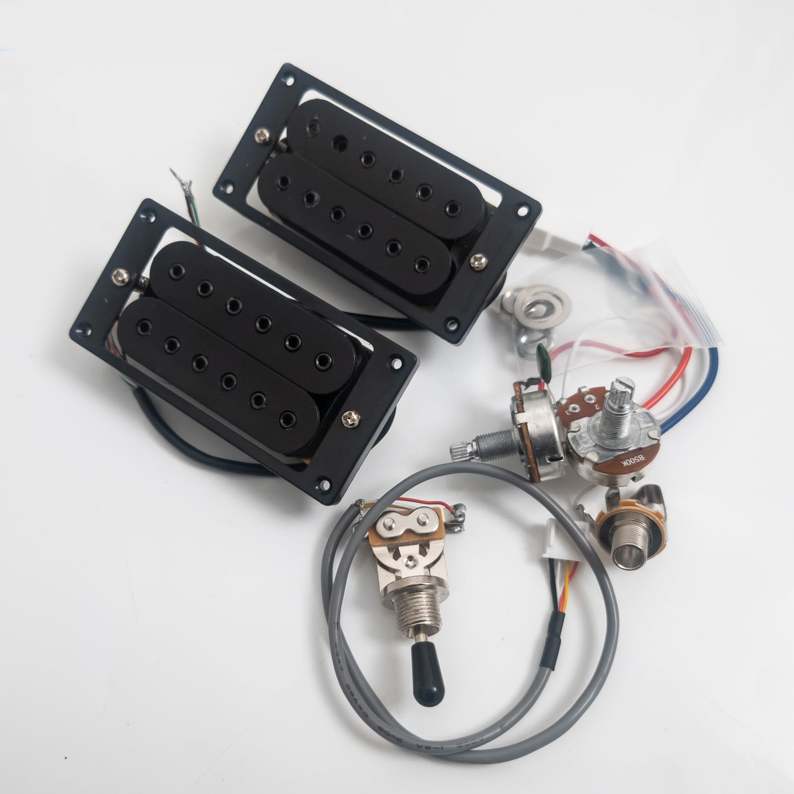 Humbucker-Tonabnehmer-Set für Gibson LP SG Gitarre, warmer 7,5 K Hals + kräftiger 15 K Steg-Keramik-Magnet, kompatibles Upgrade für E-Gitarre, 1 V1T Verkabelung (Schwarz – BK 1V1T Kabelbaum-Set)