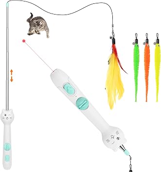 TBTeek Cat Toys Retractable Pole Wand Toy with Feather for Indoor Cats