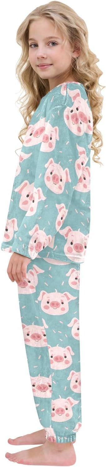 Kids Flannel Sets Cute Pig Face Pattern Warm Plush Relaxed Clothing for Boys and Girls