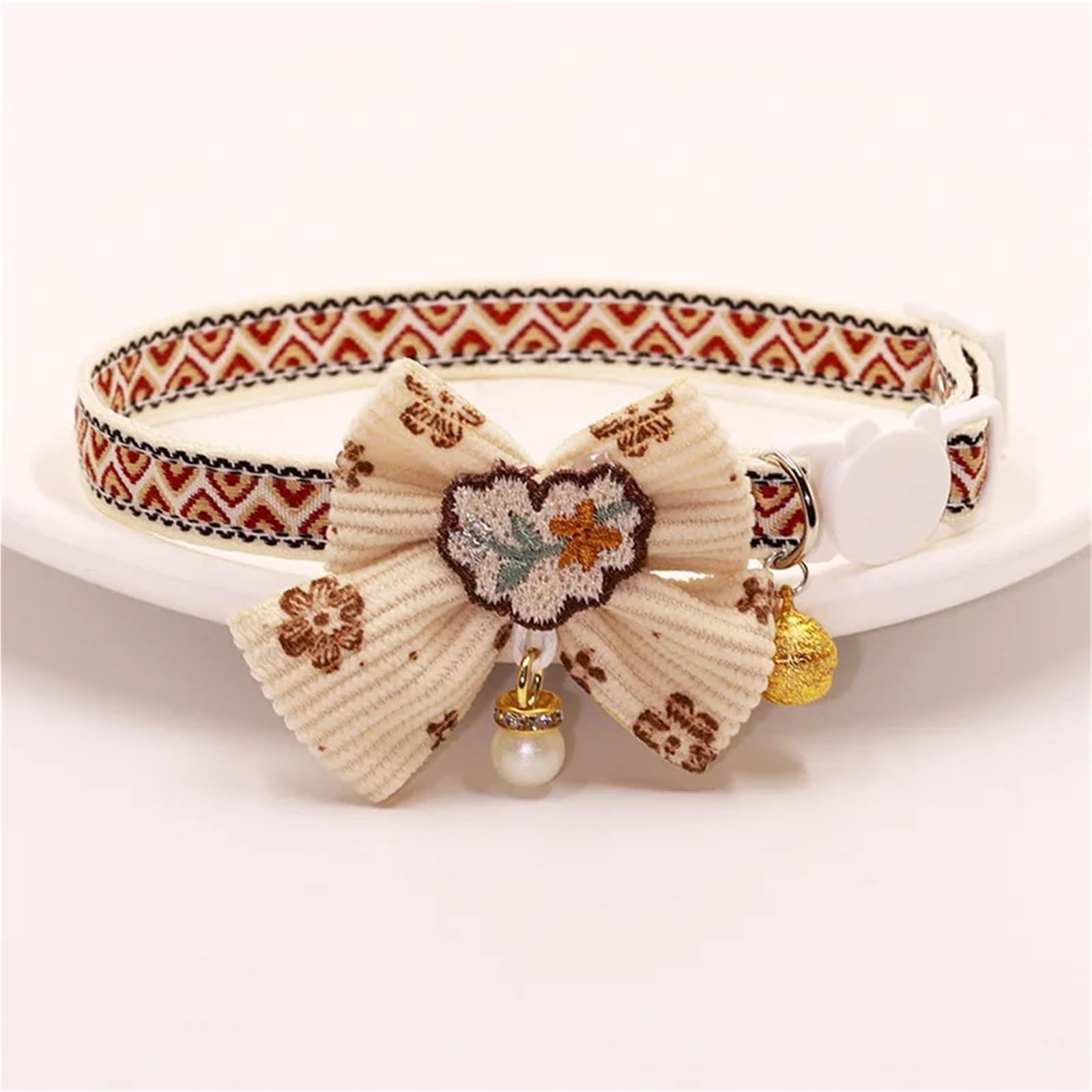 Sicheres Katzenhalsband mit Glöckchen, Fliege, abreißbarem Sicherheitsverschluss, Haustierzubehör, Spitzen-Kätzchen-Halskette for Katzen, Welpen, kleine Hunde(Color1)