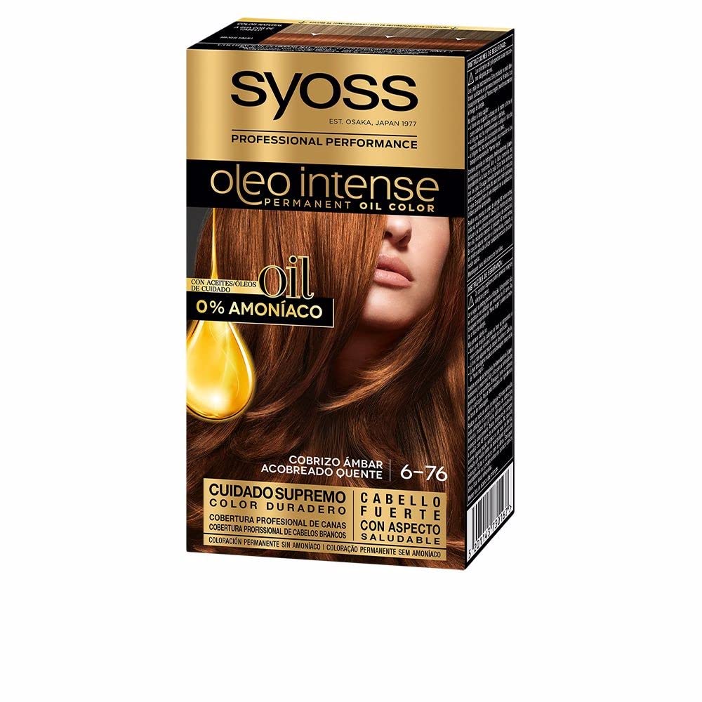 Syoss Oleo Intense - Tone 6-76 Copper Amber - Permanent Hair Coloring Without Ammonia - Professional Gray Coverage - Hair Salon Results