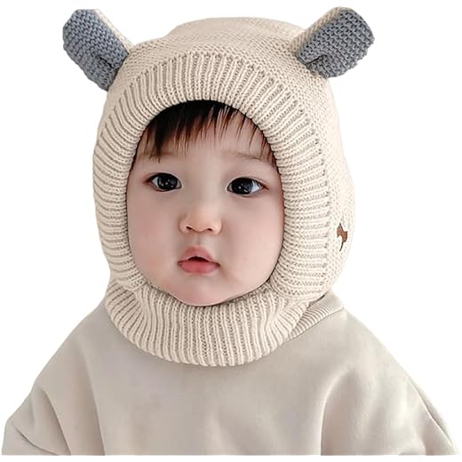 SYGA Winter Warm Ear Protection Knitted Woolen Unisex Baby Hat (2-6 Year) Beige,1 Count