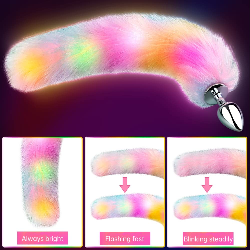 FST Sexy Fox Tail Anal Plug Sex Foreplay Glowing Adult Toys Fashion Role-Playing Alloy Anus Stopper Furry Pink Faux Fox Tail Couples Lover Flirting Libido Stimulation Toys (S)
