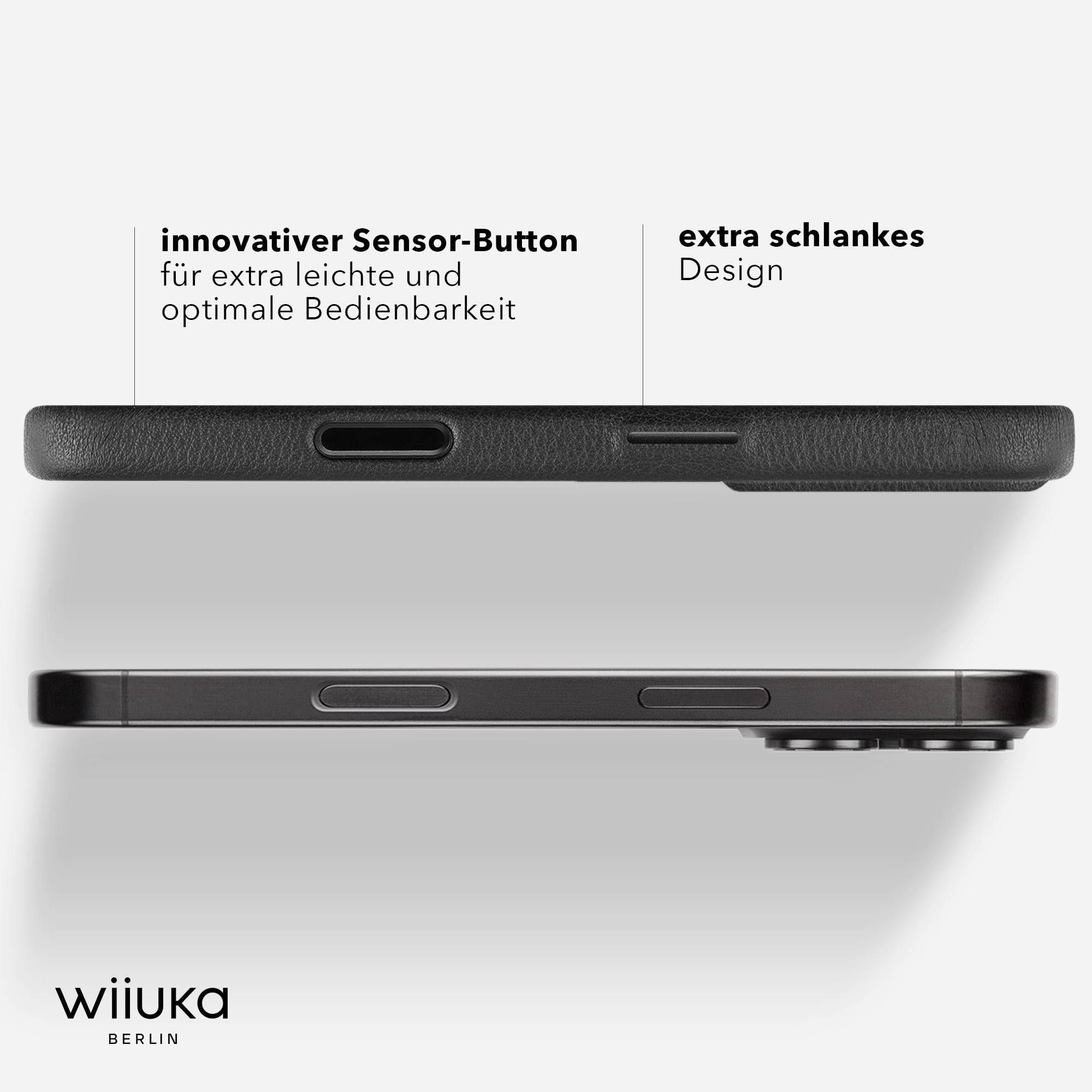 WIIUKA Funda para iPhone 17 Pro, piel de Alemania, funda de piel para teléfono móvil, funda para teléfono móvil, funda para teléfono móvil, funda de cadena, correa de cuello, lazo de esquí, negro