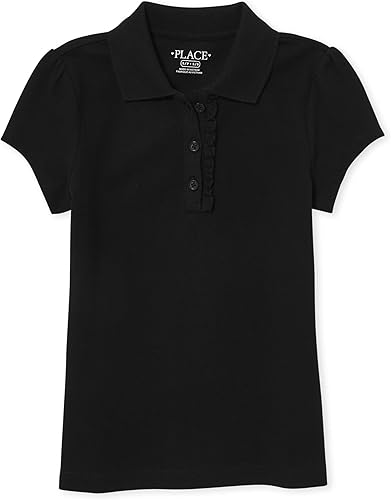 The Children's Place - Camiseta estilo polo con cuello piqué, manga corta y volantes para niñas