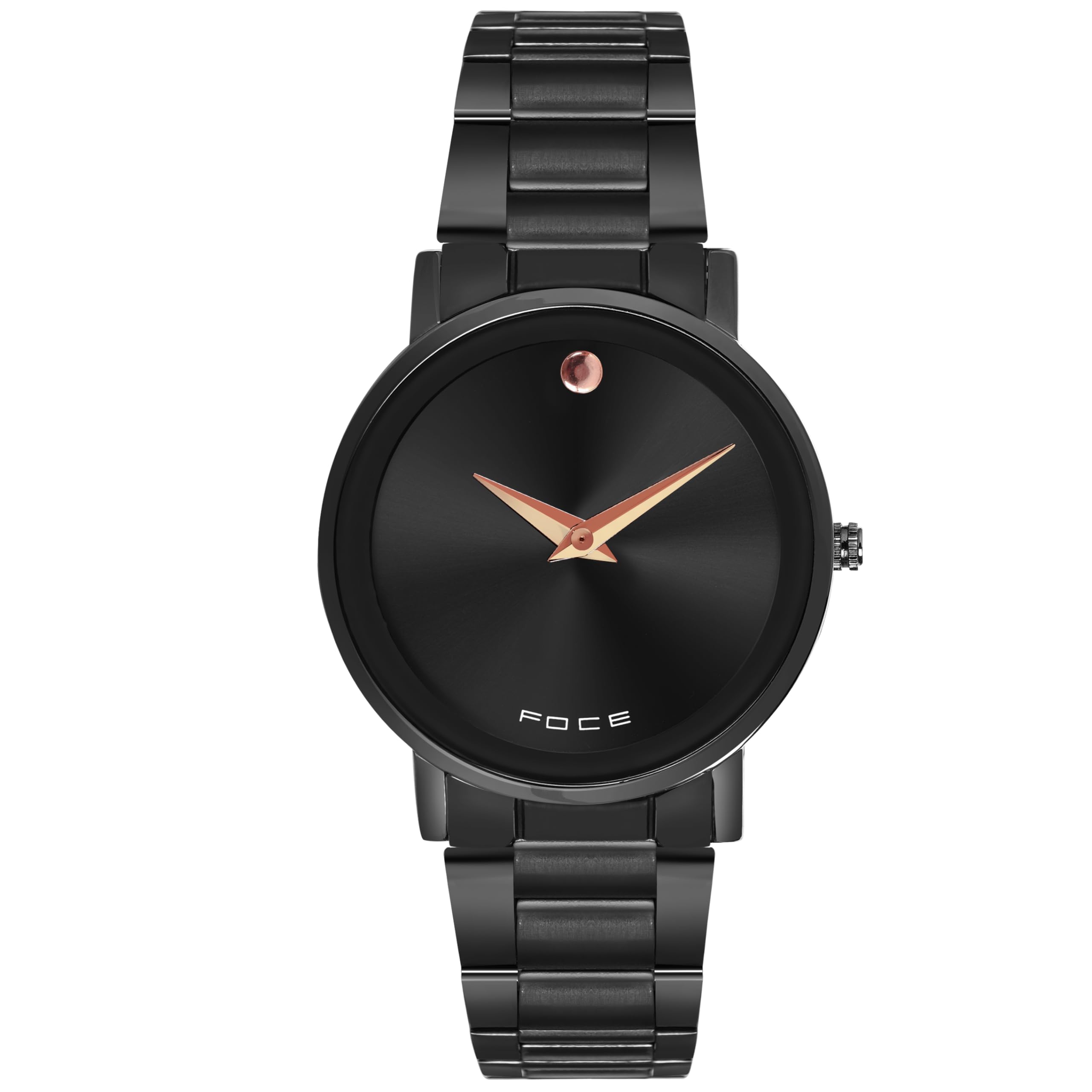 Foce Analog Black Dial Metal Belt Watch for Men-FC-G-005-BLACK
