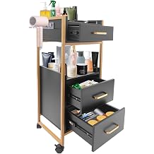 3 Drawers Hair Salon Cart Barber w/Wheels, Trolley Barber Shop Tool Cabinet Tool Holders, Rolling Beauty Salon Storage for Hair Stylist Spa Barbershop Black