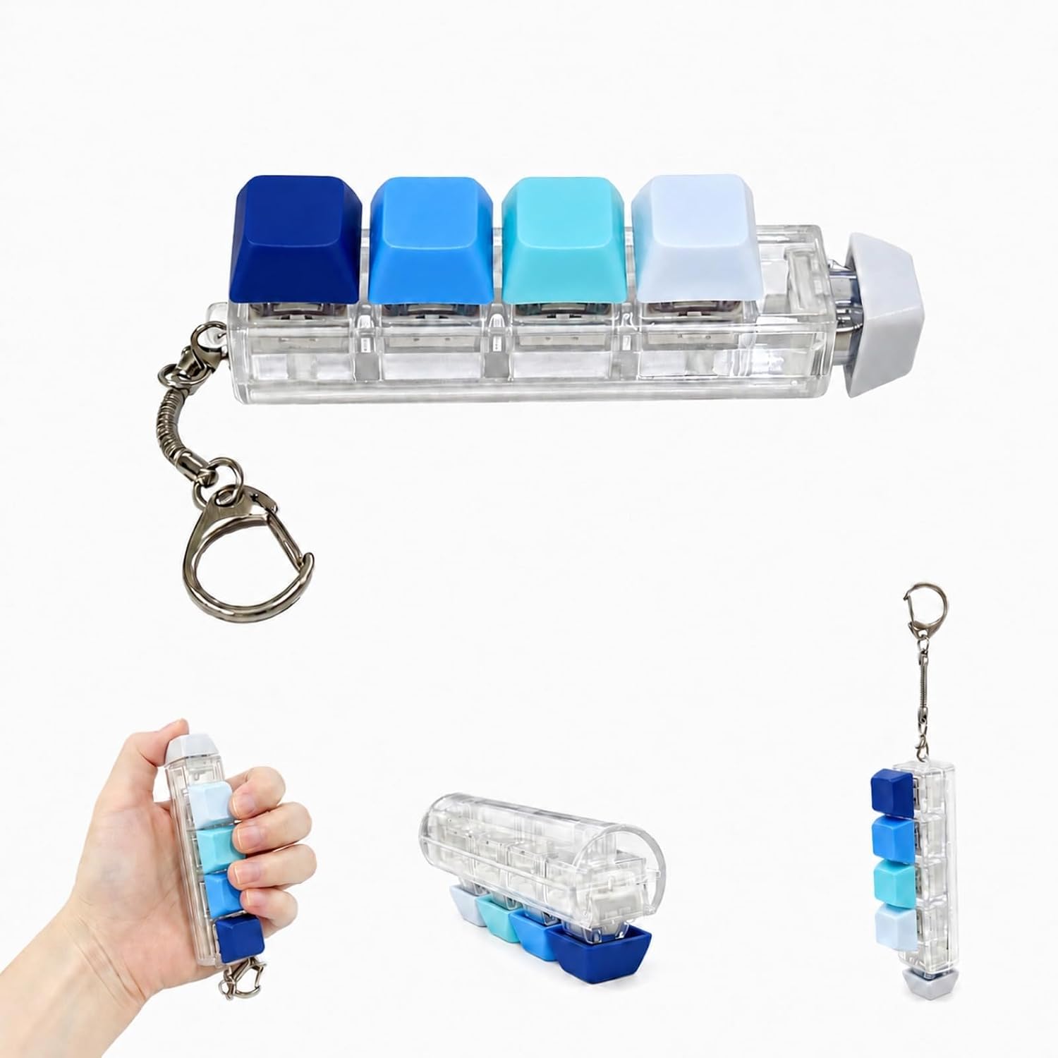 5-in-1 Keyboard Fidget Toy,Keyboard Clicker Keychain,Button Finger Clicker Stress Relief Toy,Crisp Sound– Gifts to Anxiety Relief & Focus Boost (Blue)