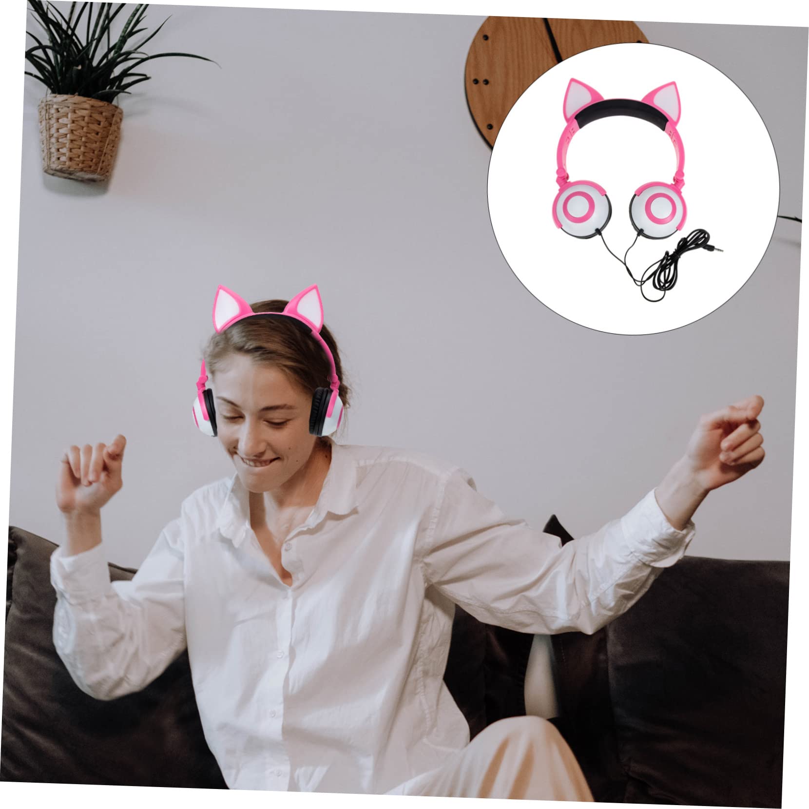 Artibetter Cuffie per Bambini Orecchie da Gatto Rosa Pvc 3, 5 Mm | 180mah, Diametro Altoparlante 40mm, Spina Dritta, Controllo Luce a Pulsante
