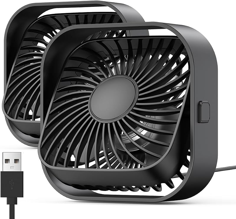 TOPK USB Asztali Ventilátor Szett - 2db Kompakt Mini Ventilátor, 3 Sebességfokozat, 360° Forgatható Fej, Csendes Működés Irodába, Otthonra