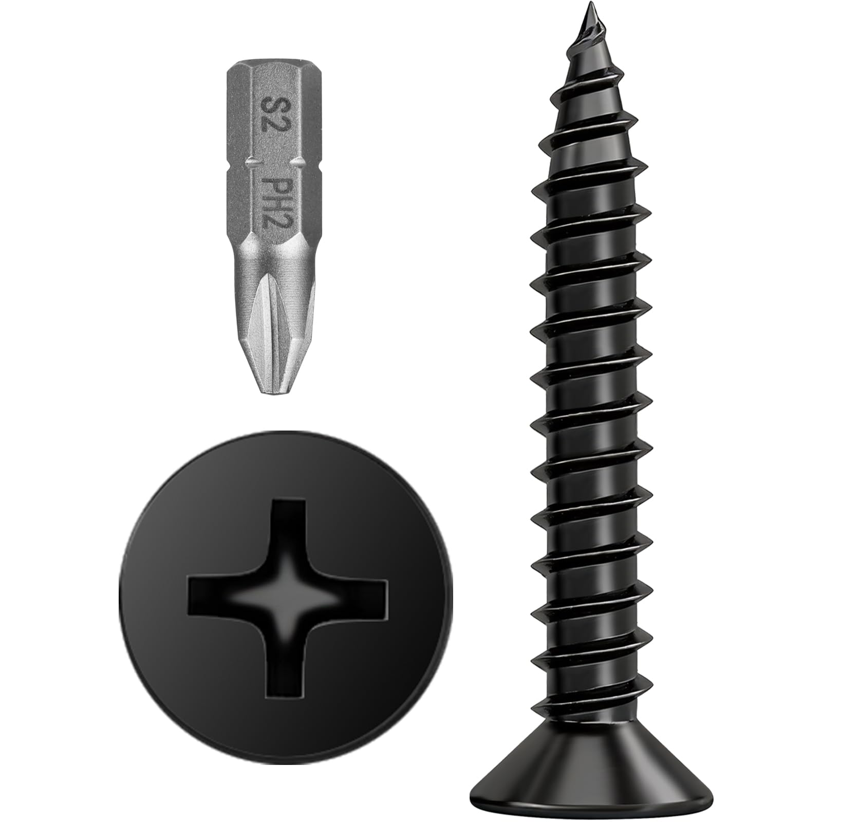 WENXINWIN 170 Pcs Flat Head Black Screws, M4* 25mm Black Wood Screws,Self Tapping Screws for Wood Working, Furniture, DIY (Screwdriver Bit Included)