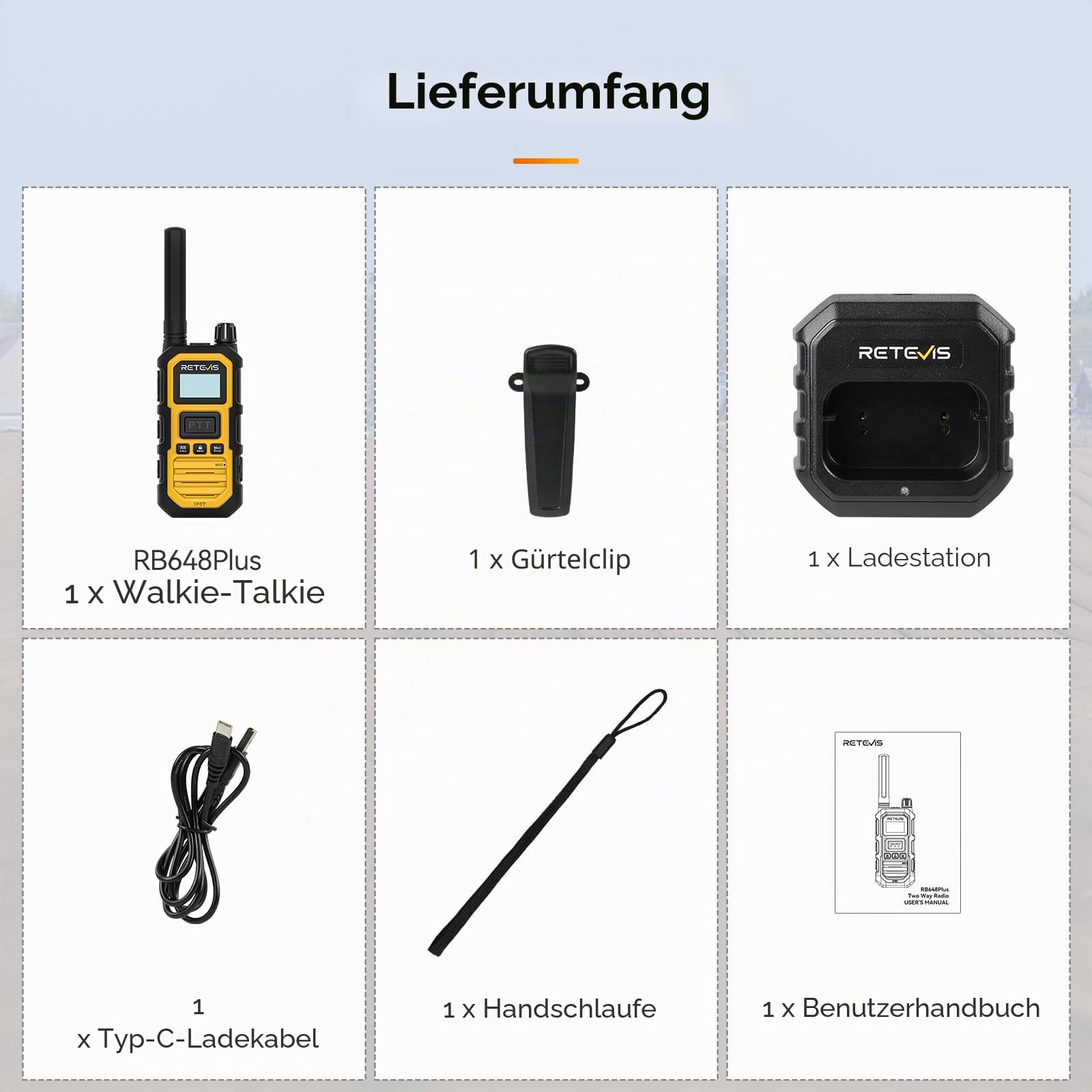 Retevis RB648Plus Walkie Talkie mit Großer Reichweite, IP67 Funkgerät | 2000mAh Typ C, Dual-PTT, Vibrationserinnerung, Robustes Funkgeräte für Bauernhof Baustellen (1 Stück, Gelb)