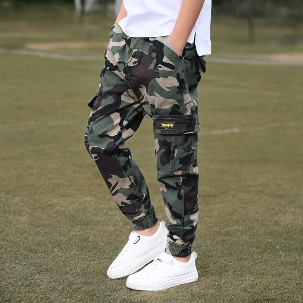 Rolanko Boys' Cargo Pants Casual Kids Joggers Elastic Waist Outdoor Hiking Baggy Trousers 4-14 Years - Image 8