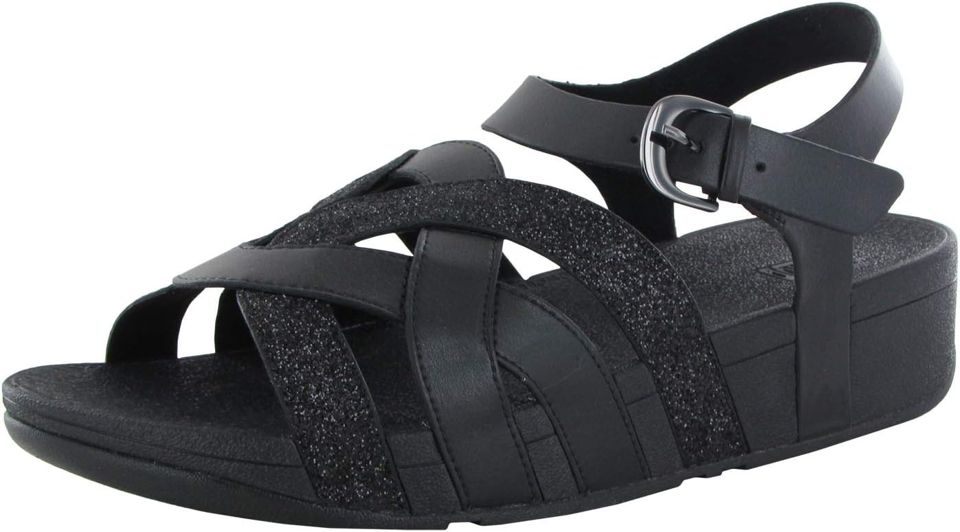 FitFlop Womens Varont Glitter Back Strap Sandals, All Black, US 9