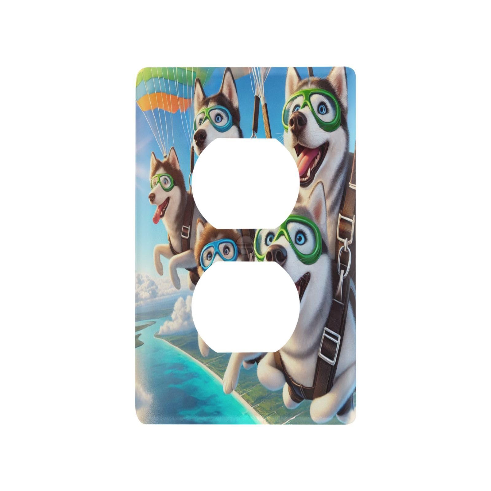 Husky Parachuting Light Switch Cover Decorative Receptacle Outlet Wall Plate Guard Plastic Wall Outlet Cover for Living Room Home Decor Kitchen (Duplex Outlets Cover)