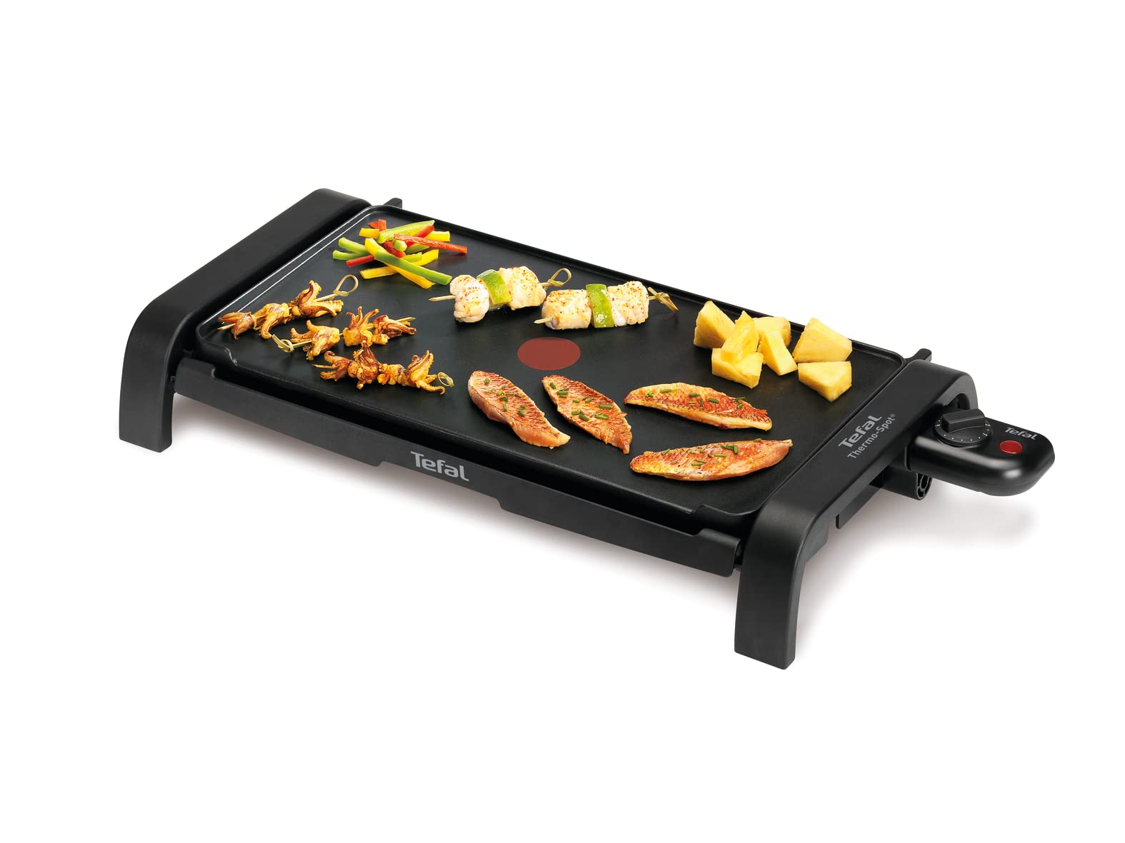 Tefal Thermospot CB540812 - Plancha de cocina de 2000 W con lisa, con thermospot que indica la temperatura, precalientamiento rápido, gran superficie de cocción, apta uso exterior, Negro