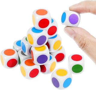 THE WHITE SHOP 10pcs,16MM Blank on Each Face Six Sided Dice Teaching Plastic Cubes,Teaching Primary and Secondary Colors with Color Dot Dice for DIY Board Games, Teaching, and Learning