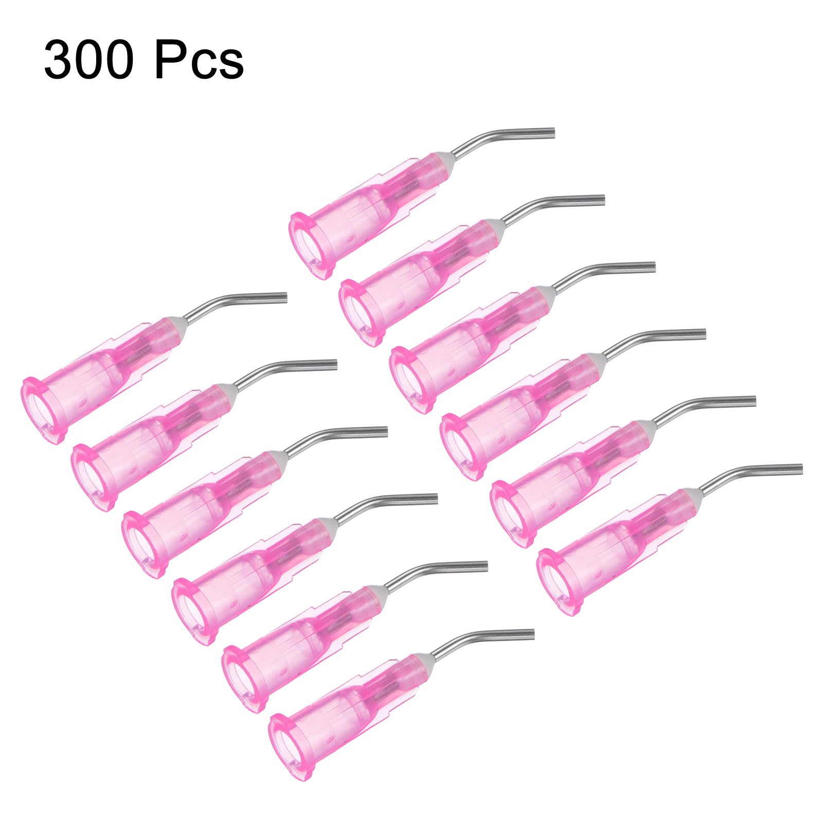 300x Stumpfe Dosierspitzen 18 Gauge, 45° Gebogen – Für Kleber, Öl & Co. (Luer Lock, Rosa)