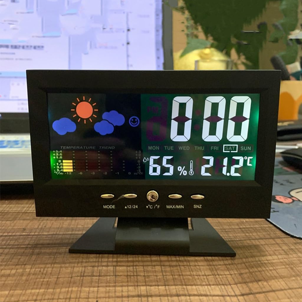 Weather Electronic Alarm Clock Creative LED Forecast Temperature Humidity Perpetual