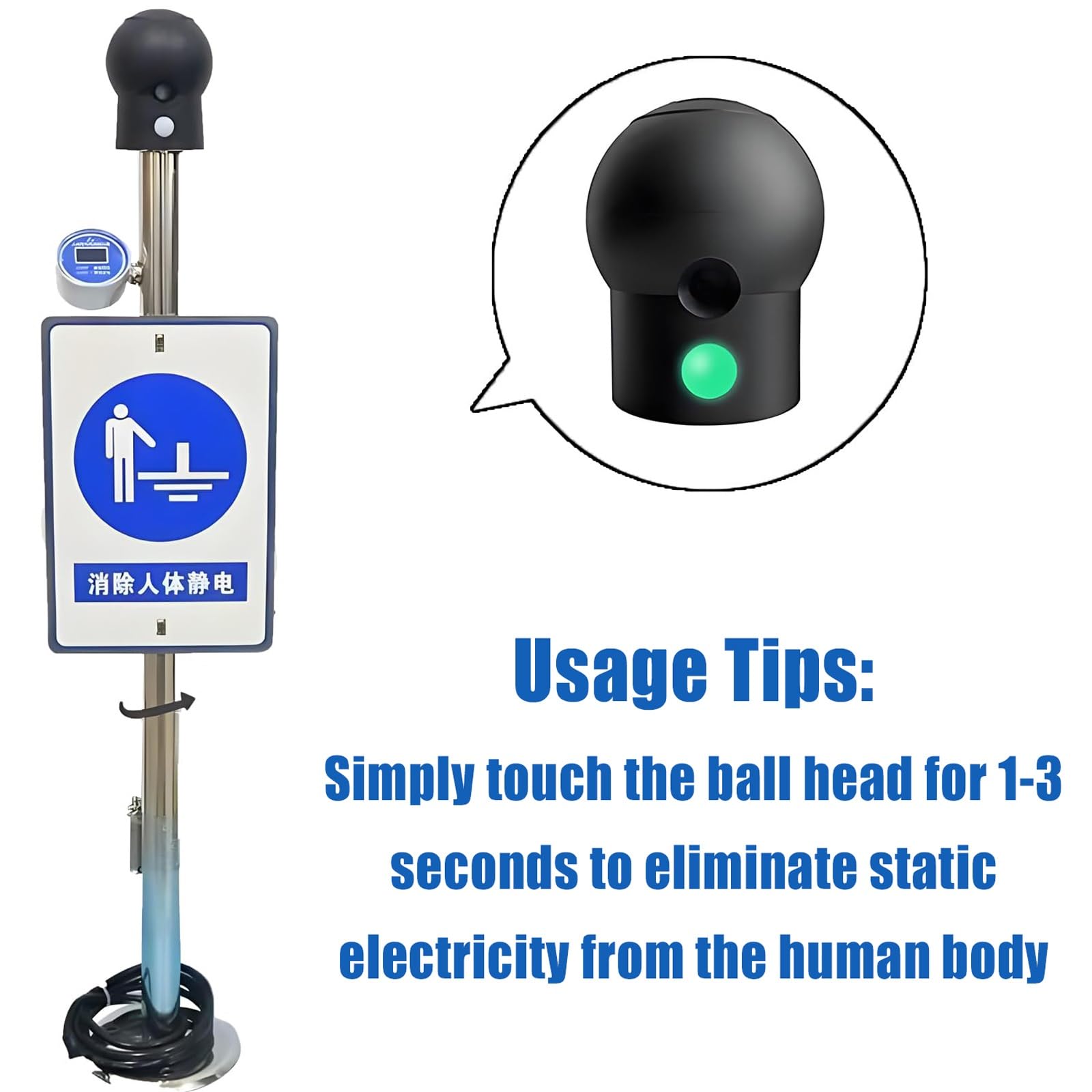 Bola removedora de electricidad estática para cuerpo humano, descargador electrostático con alarma de sonido y luz para conexión a tierra en la industria química