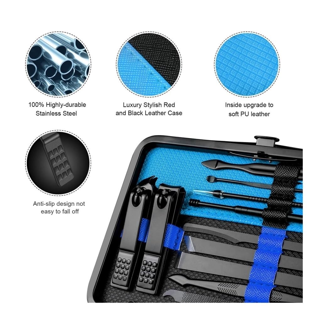Zestaw do manicure dla kobiet, Stainless Steel Nail Clipper Set,15pcs Manicure Pedicure Kit for Travel(Blue)